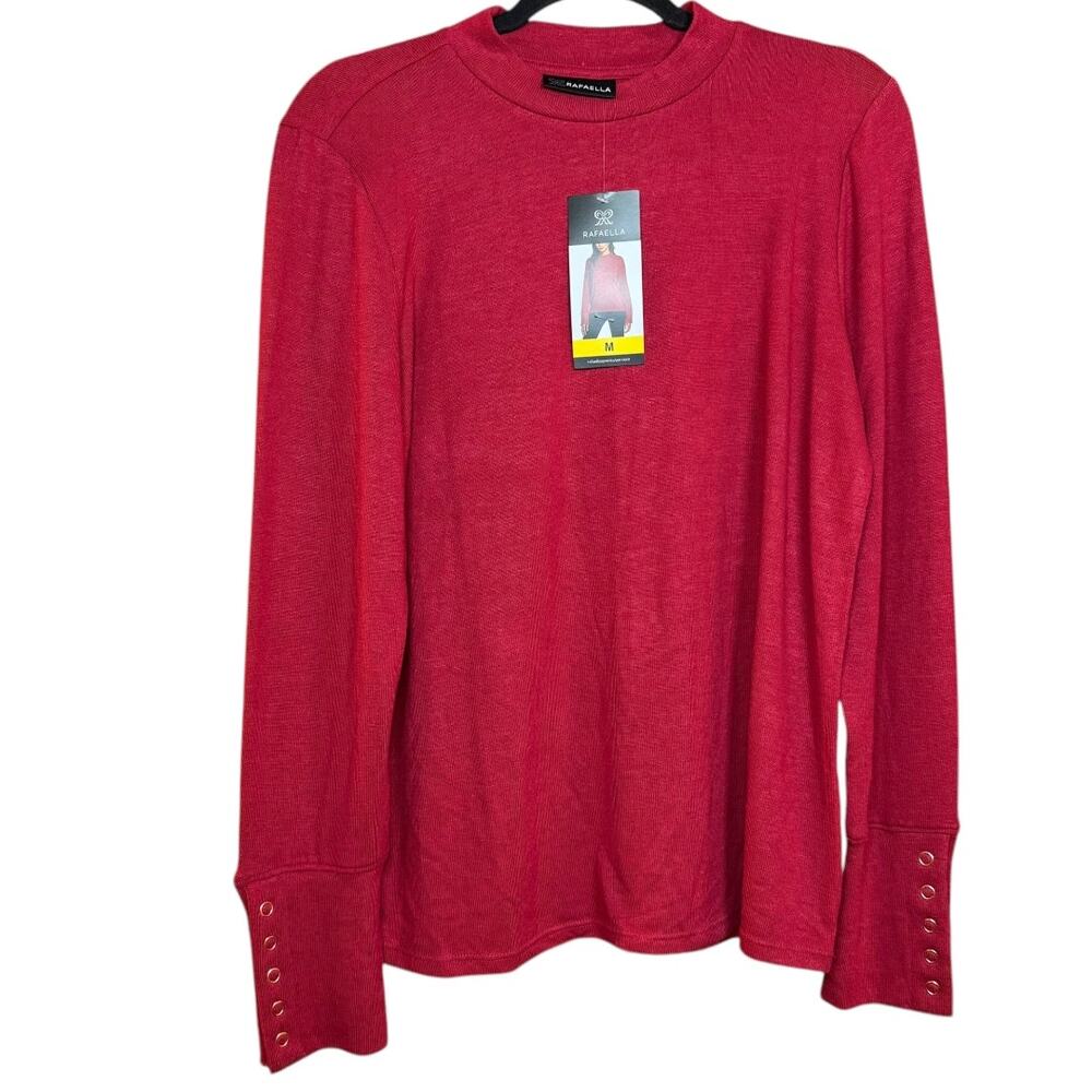 NWT‎ Rafaella Rio Red Long Sleeve blouse with snap accents - women's medium